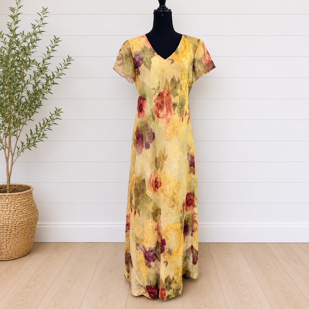 Vtg Jessica Howard Bias Crinkle Chiffon Maxi Dress Size 8 Wedding Guest Cottage